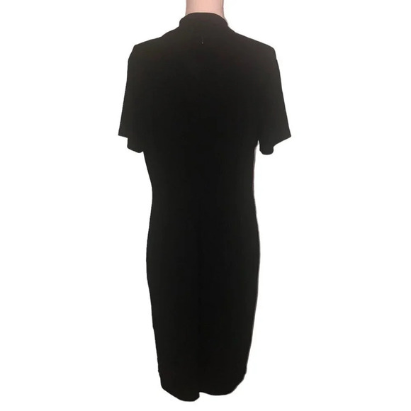 Homeyee Sz 14/3XL Women's Black & Cream Trim Mandarin Collar Short Sleeve Dress - Picture 6 of 7